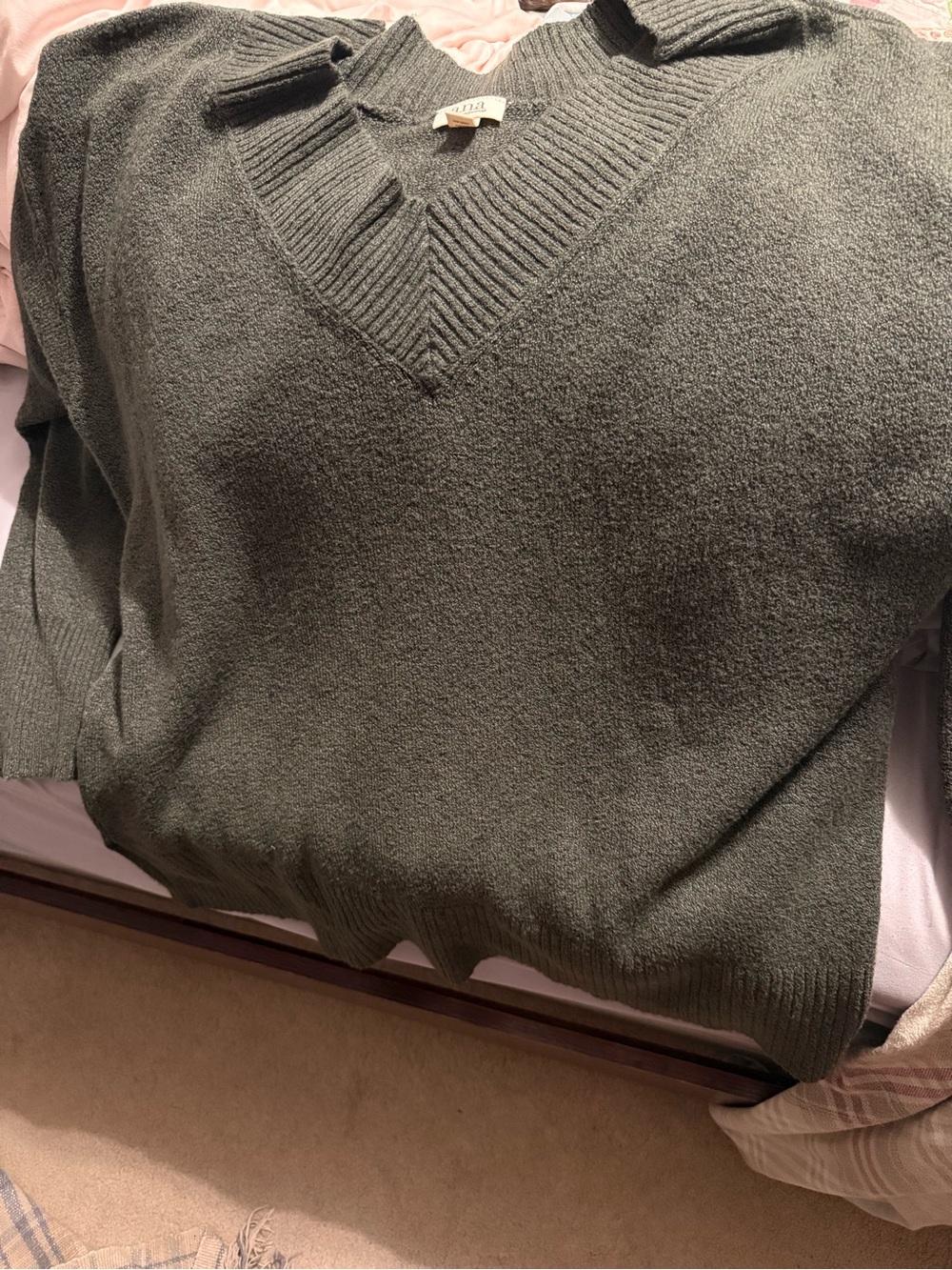 a.n.a Olive V-Neck Collared Sweater